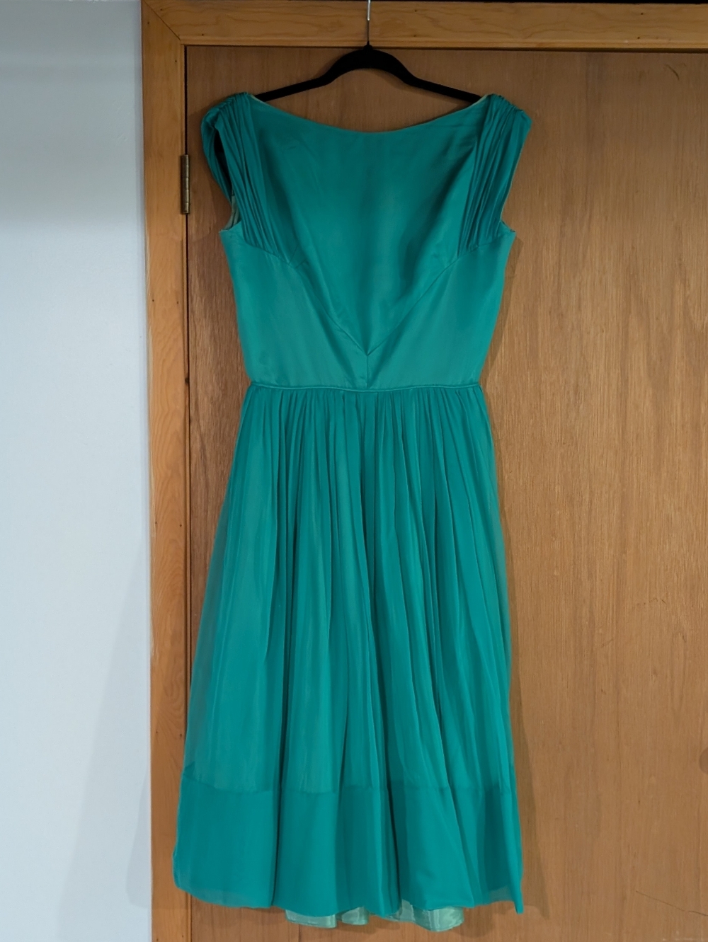 1950s 100% Silk Teal Cocktail Dress